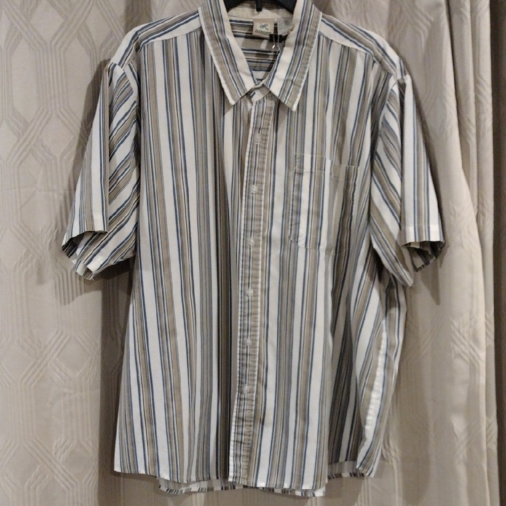 Haband Men's Striped Shirt - Blue, White, and Gray XL